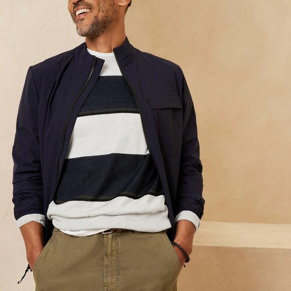 BANANA REPUBLIC MERINO WOOL BLUE STRIPE SWEATER - Picture 2 of 7